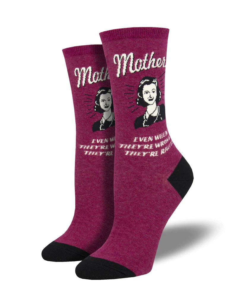 Retro Spoof &quot;Mothers Know Best&quot; Socks - Wine Heather - Womens